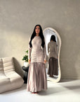 Lyra Mocha Waist Ruched Modest Dress