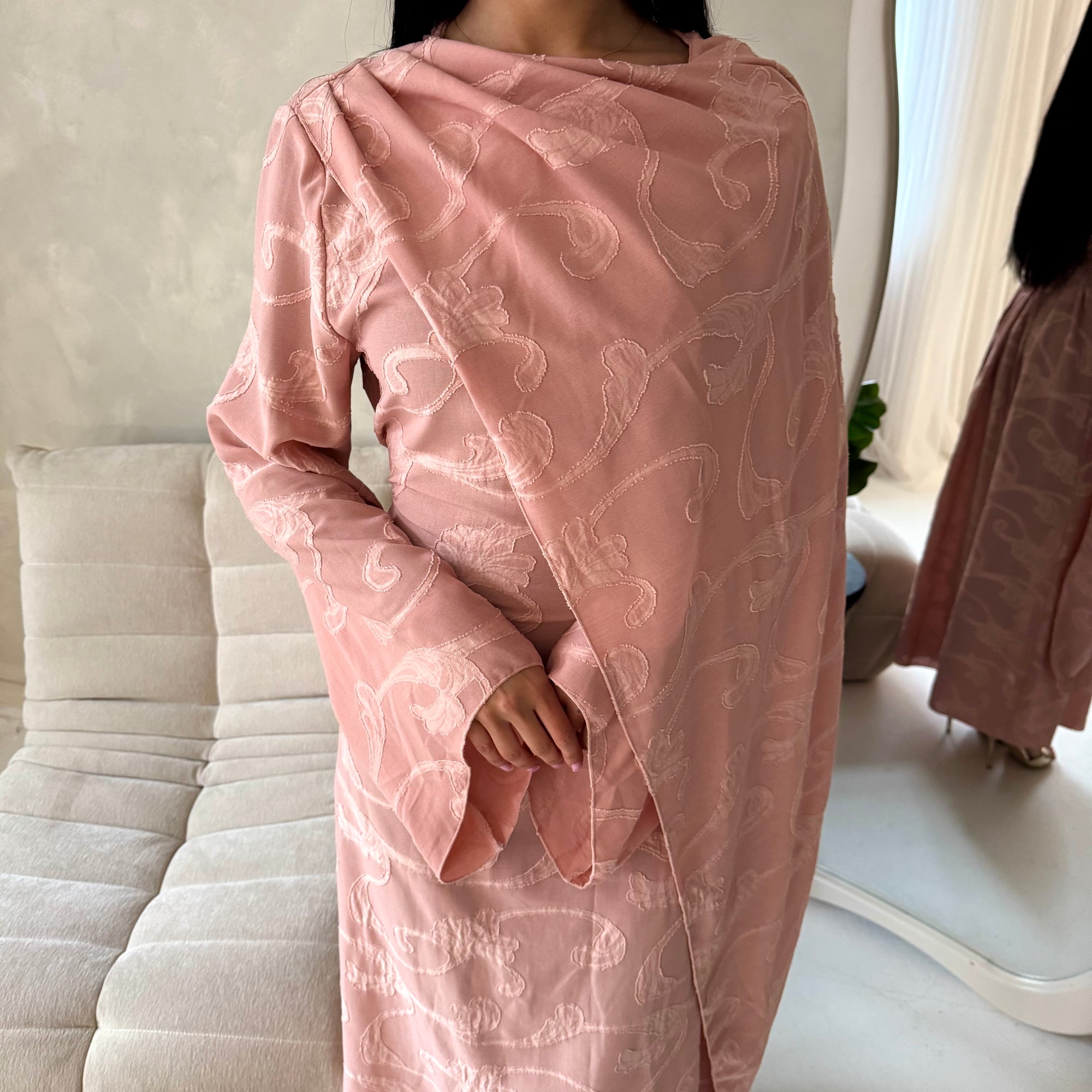 Yasna Pink Floral Side Drape Tie Back Dress