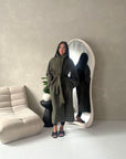Danya Khaki High Neck Belted Double Breasted Coat