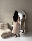 Danya Beige High Neck Belted Double Breasted Coat