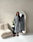 Danya Grey High Neck Belted Double Breasted Coat