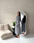 Danya Grey High Neck Belted Double Breasted Coat