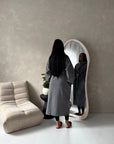 Danya Grey High Neck Belted Double Breasted Coat
