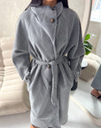 Danya Grey High Neck Belted Double Breasted Coat