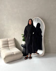 Danya Black High Neck Belted Double Breasted Coat