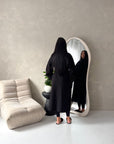 Danya Black High Neck Belted Double Breasted Coat