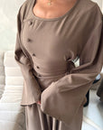 Nasra Mocha Button Detail Top & Skirt Co Ord Set