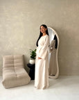 Bahi Beige Belted Plain Modest Skirt Co Ord Set