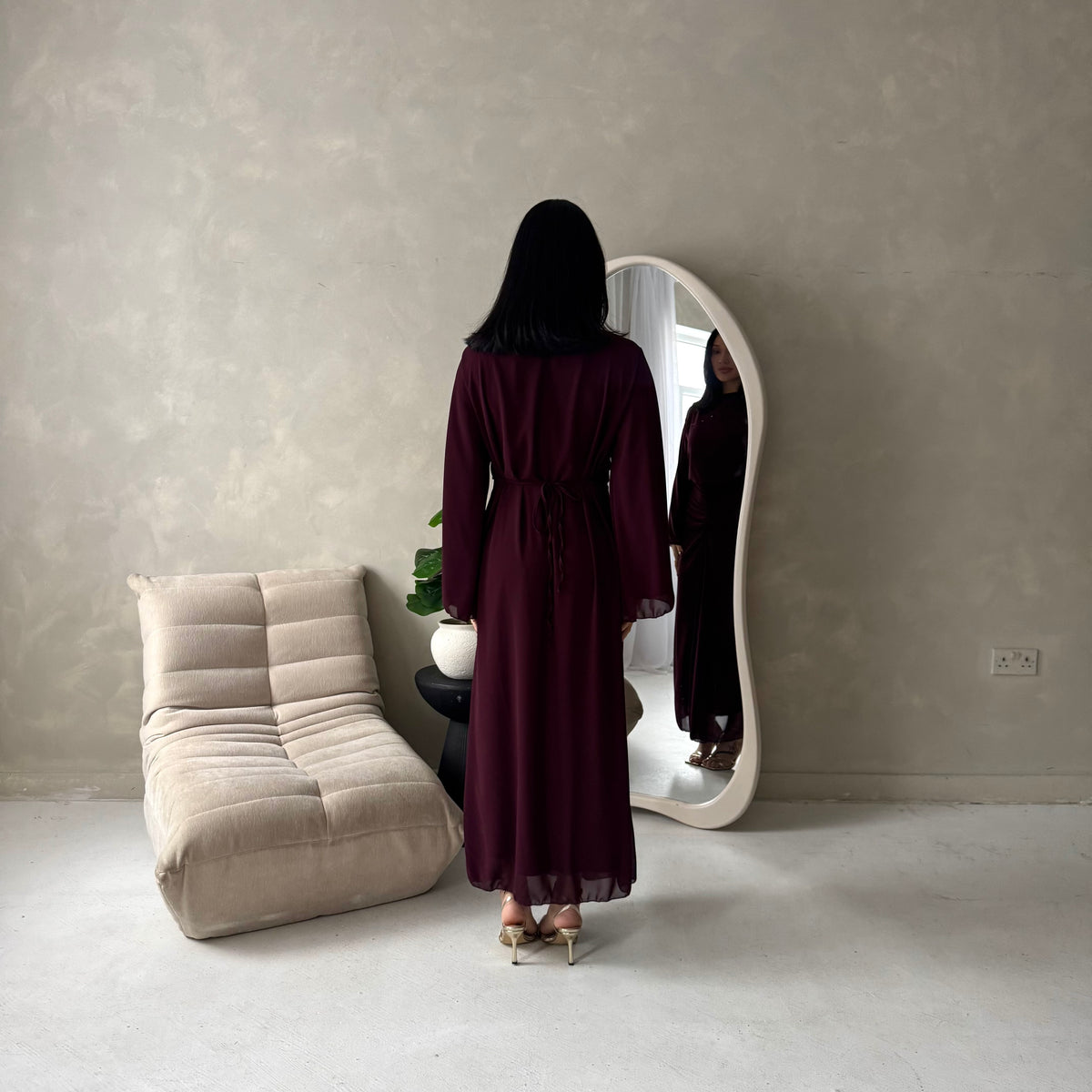 Ines Plum Soft Waist Ruched Lined Modest Dress