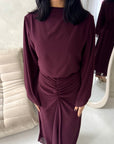 Ines Plum Soft Waist Ruched Lined Modest Dress