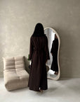 Fina Brown Tassel Sleeve High Nick Plain Tie Back Modest Dress