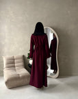 Fina Wine Tassel Sleeve High Nick Plain Tie Back Modest Dress
