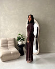 Lumi Brown Lace Lined Tie Back Side Ruched Modest Dress