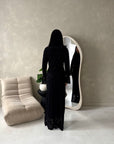 Lumi Black Lace Lined Tie Back Side Ruched Modest Dress