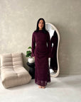 Lumi Plum Lace Lined Tie Back Side Ruched Modest Dress