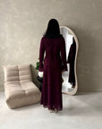Lumi Plum Lace Lined Tie Back Side Ruched Modest Dress