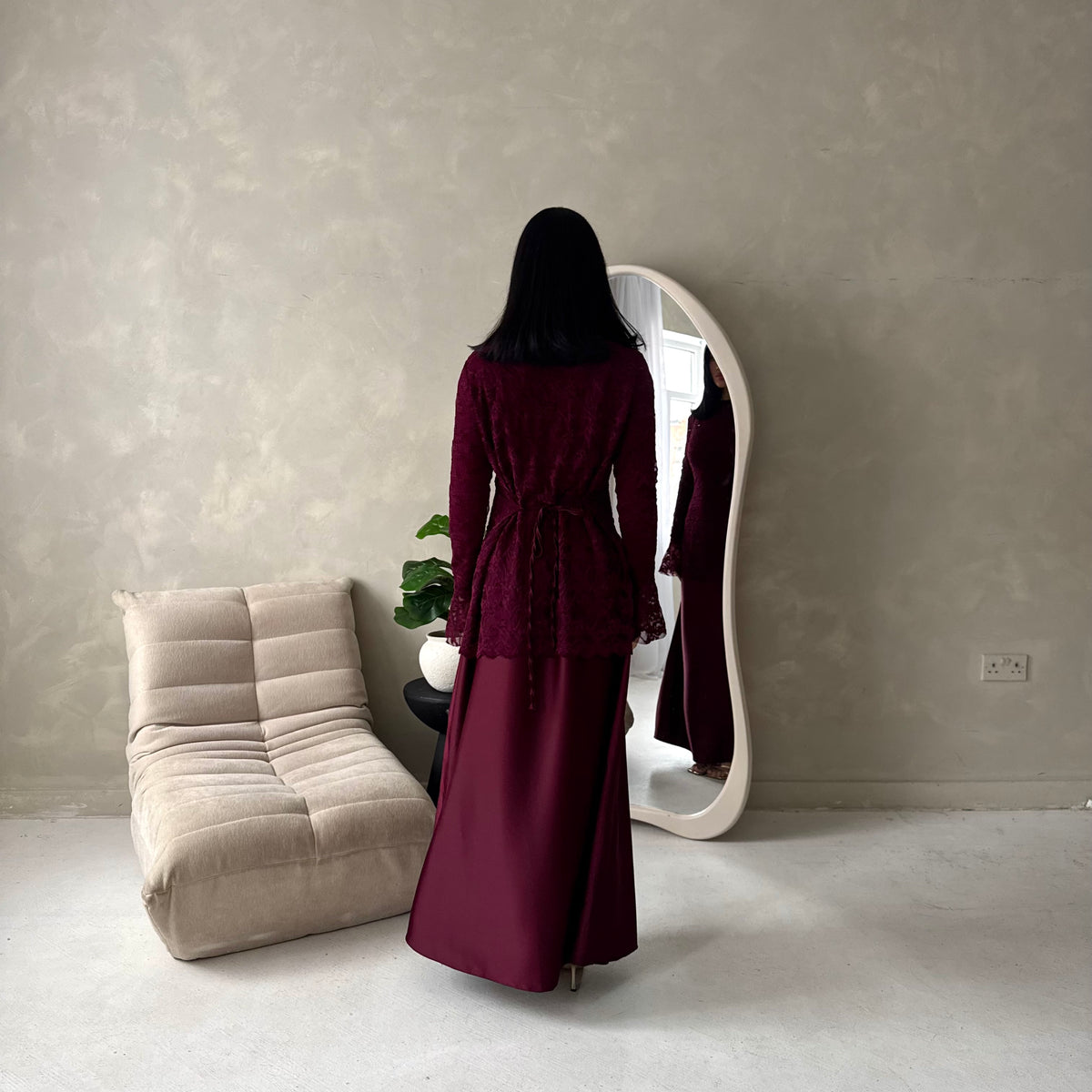 Saria Plum Floral Mesh Top Satin Tie Back Dress