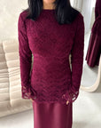 Saria Plum Floral Mesh Top Satin Tie Back Dress