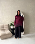 Shay Wine Tassel Hem Tie Back Satin Top