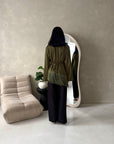 Shay Olive Green Tassel Hem Tie Back Satin Top
