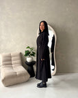 Aven Black Belted Pocket Plain Trench Coat