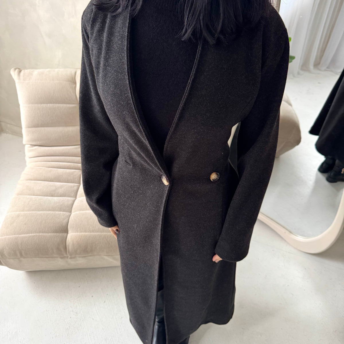 Aven Black Belted Pocket Plain Trench Coat