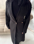 Aven Black Belted Pocket Plain Trench Coat