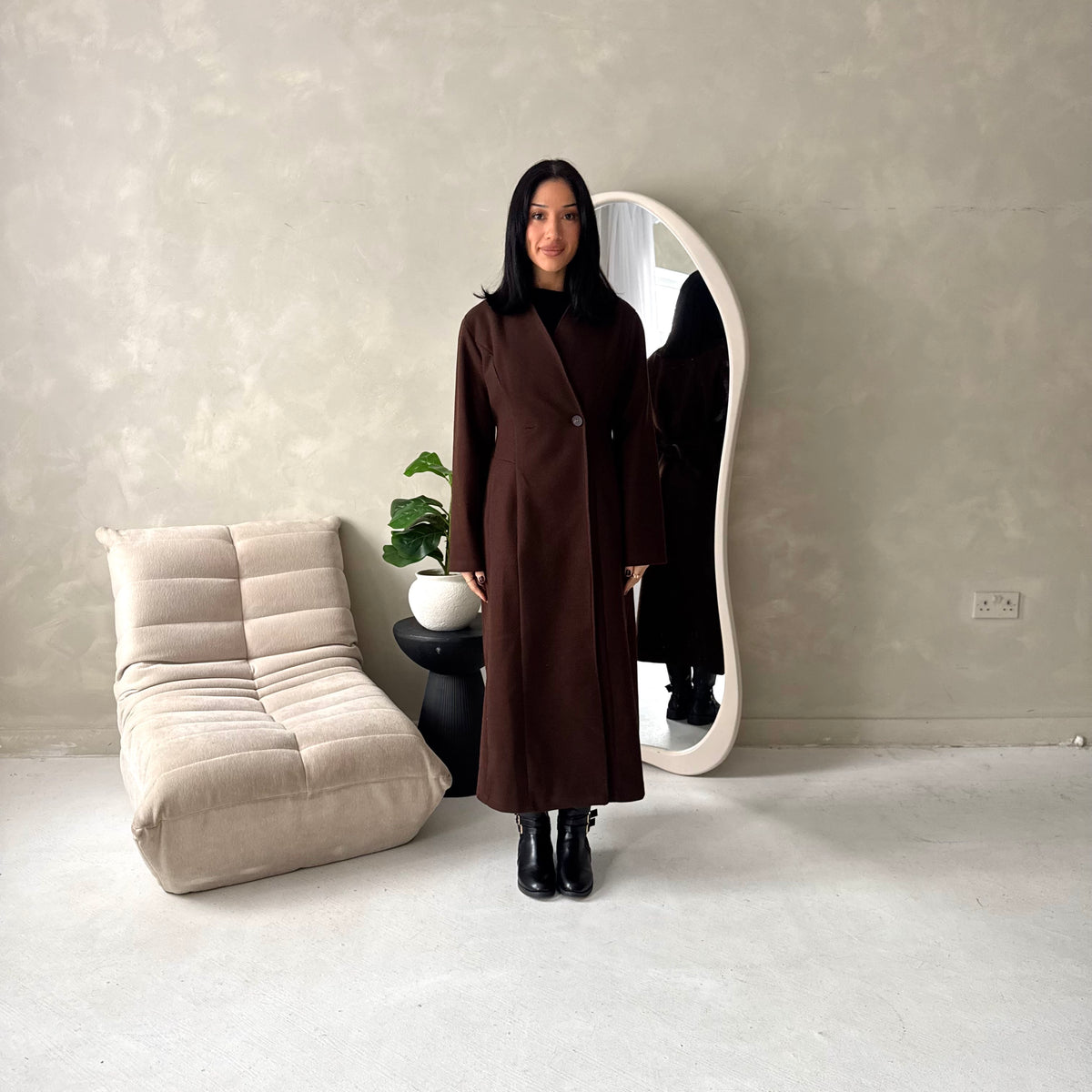 Aven Brown Belted Pocket Plain Trench Coat