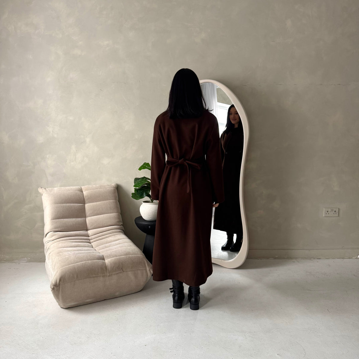 Aven Brown Belted Pocket Plain Trench Coat