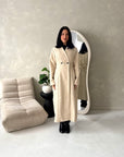 Aven Beige Belted Pocket Plain Trench Coat