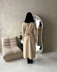 Aven Beige Belted Pocket Plain Trench Coat