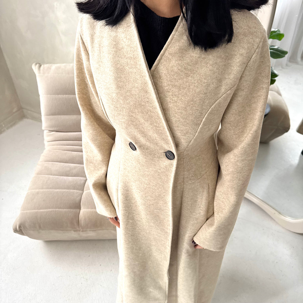 Aven Beige Belted Pocket Plain Trench Coat