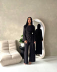 Hadia Black Front Gather Top & Trouser Co Ord Set