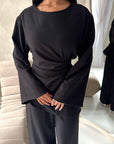 Hadia Black Front Gather Top & Trouser Co Ord Set