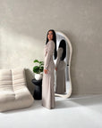 Yati Mocha Elegant Cape Waist Ruched Maxi Dress