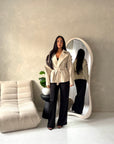 Aria Beige Short Leather Belted Trench Jacket