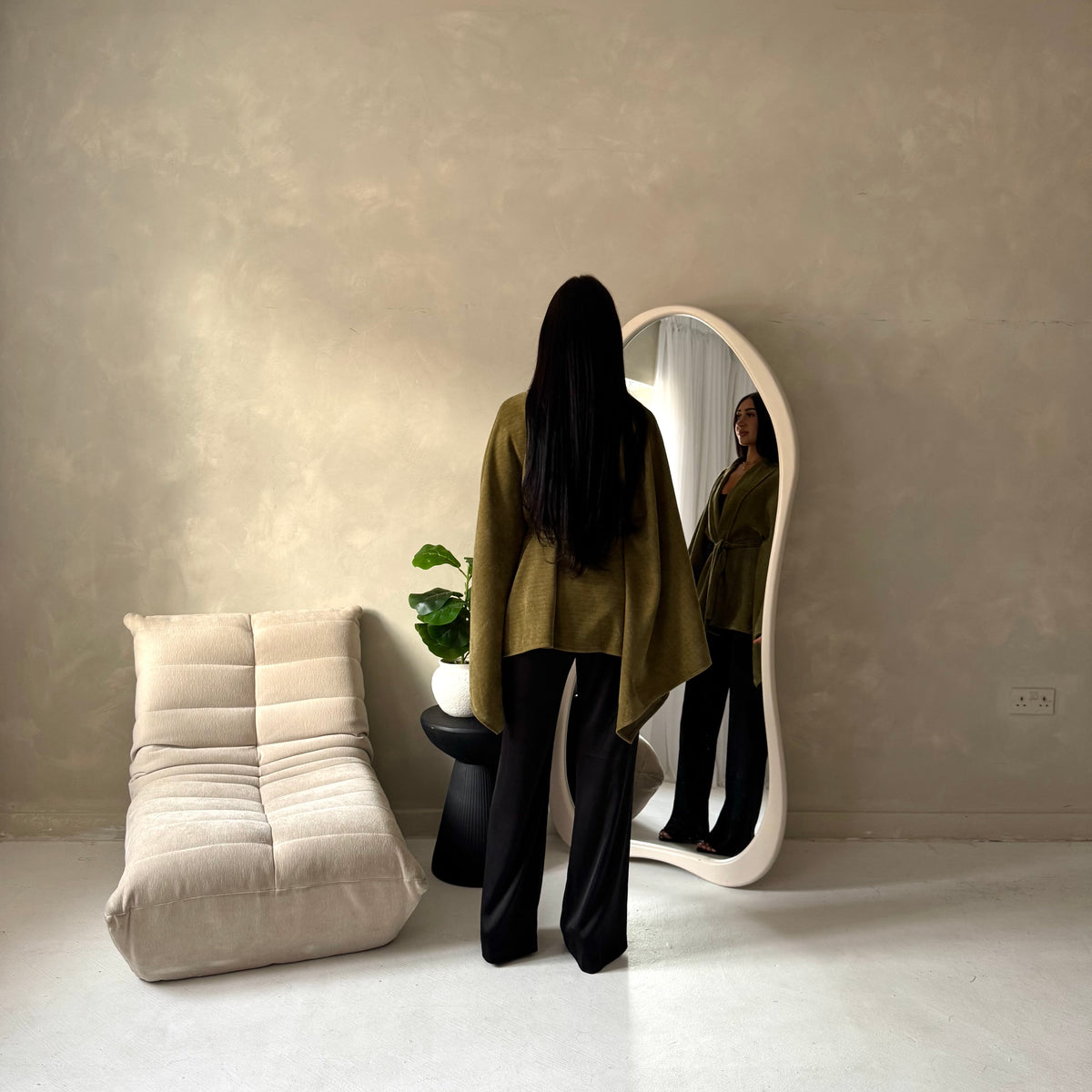 Amara Olive Belted Thick Open Cardigan-House Of Haniya
