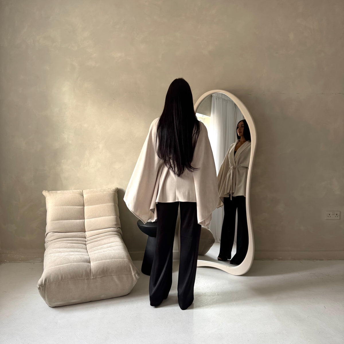Amara Beige Belted Thick Open Cardigan-House Of Haniya