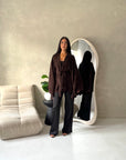 Amara Brown Belted Thick Open Cardigan-House Of Haniya