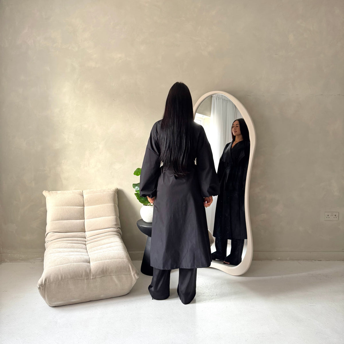 Rosh Black Belted Balloon Sleeve Plain Jacket