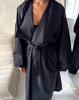 Rosh Black Belted Balloon Sleeve Plain Jacket