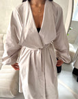 Rosh Beige Belted Balloon Sleeve Plain Jacket