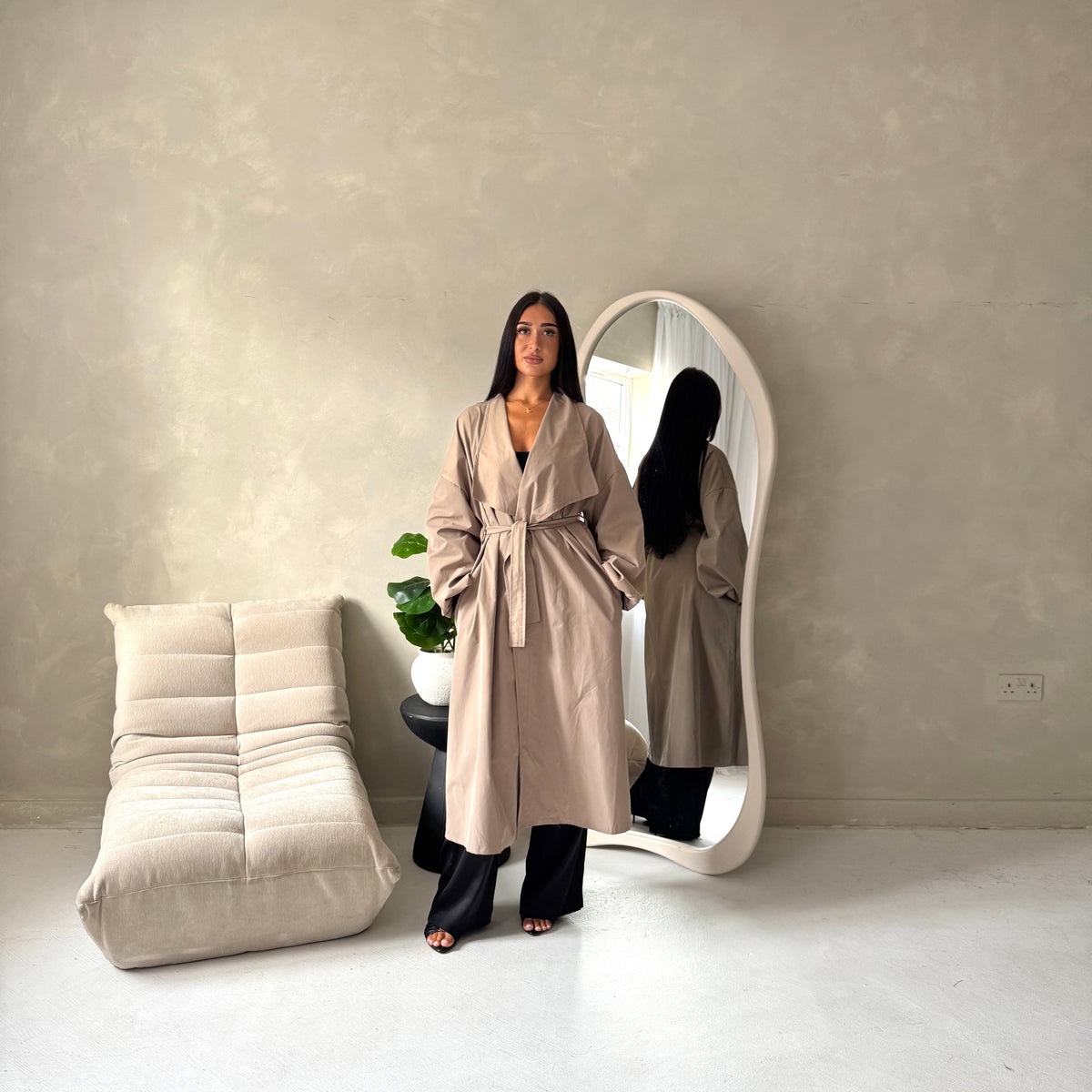 Rosh Mocha Belted Balloon Sleeve Plain Jacket