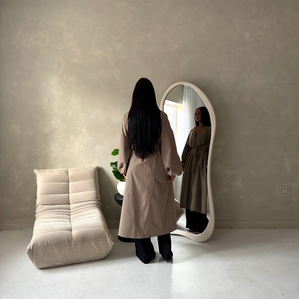 Rosh Mocha Belted Balloon Sleeve Plain Jacket