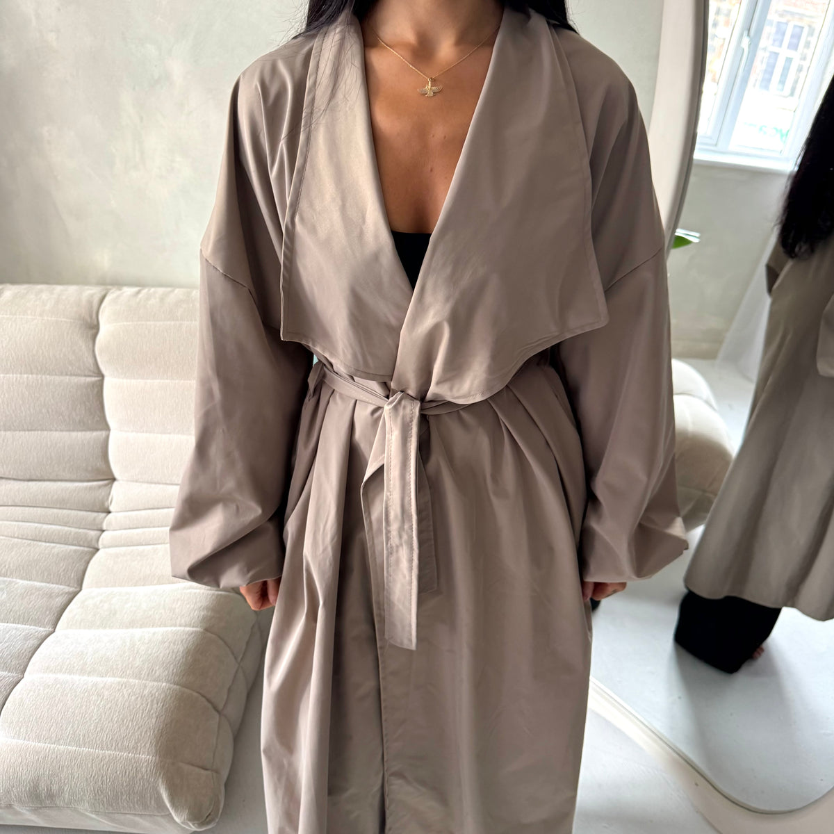 Rosh Mocha Belted Balloon Sleeve Plain Jacket