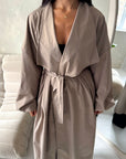 Rosh Mocha Belted Balloon Sleeve Plain Jacket