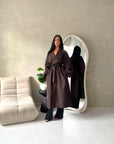 Rosh Brown Belted Balloon Sleeve Plain Jacket