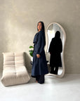 Rosh Navy Belted Balloon Sleeve Plain Jacket