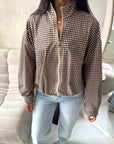 Emma Brown Checked Zipper Bomber Jacket-House Of Haniya
