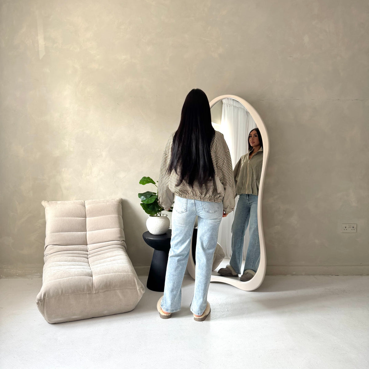 Emma Khaki Checked Zipper Bomber Jacket-House Of Haniya